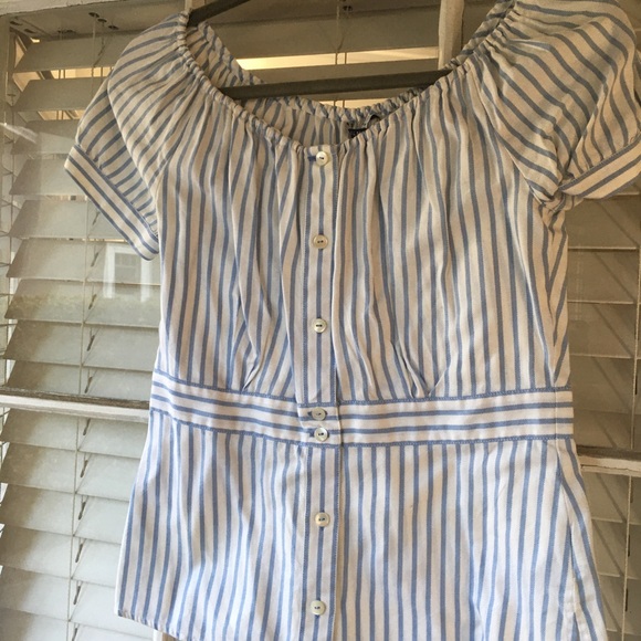 Blue and white nautical top can be off the shoulde - Picture 1 of 4